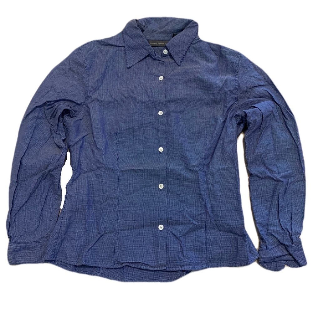 Banana Republic Blue and White Button-Down Shirt Large